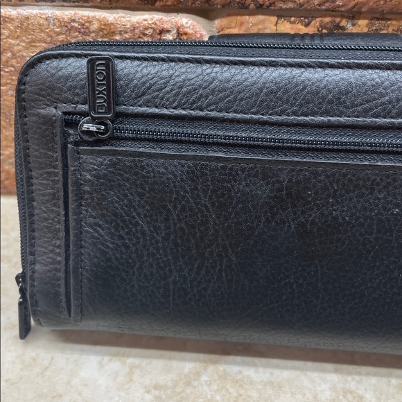 Buxton Black Leather Ensemble Clutch Wallet Full Grain Cowhide Vintage Women’s - Picture 10 of 13
